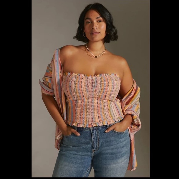 Anthropologie NWT Rainbow Smocked Strapless Top Size L. - Picture 5 of 8